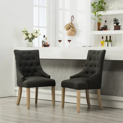 Streamdale Furniture Streamdale Button Tufted Solid Wood Wingback Hostess Chairs With Nail Heads Set Of 2