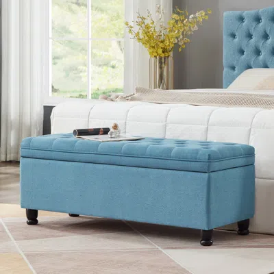 Streamdale Furniture Streamdale Button Tufted Storage Bench - Light Blue Linen