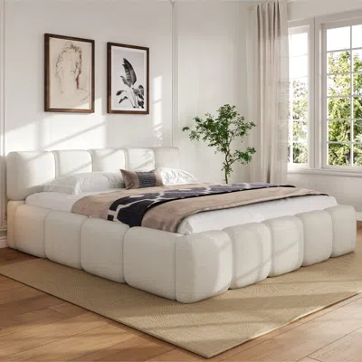 Streamdale Furniture Streamdale California King Boucle Platform Bed, White