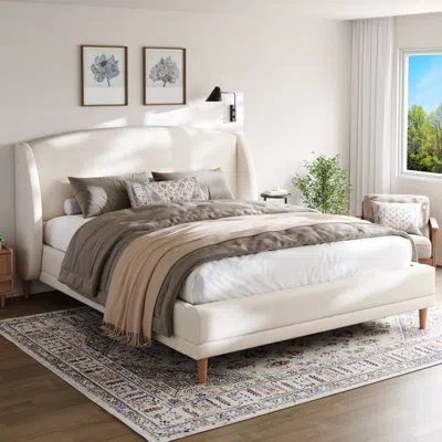 Streamdale Furniture Streamdale California King Boucle Upholstered Bed Frame, White