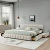 Streamdale Furniture Streamdale California King Upholstered Bed Frame With Storage Drawer - Beige In White