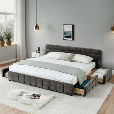 Streamdale Furniture Streamdale California King Upholstered Bed Frame With Storage Drawer - Dark Gray