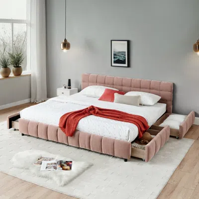 Streamdale Furniture Streamdale California King Upholstered Bed Frame With Storage Drawer - Pink