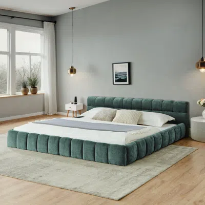 Streamdale Furniture Streamdale California King Upholstered Platform Bed Frame - Blue Green