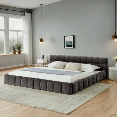 Streamdale Furniture Streamdale California King Upholstered Platform Bed Frame - Dark Gray