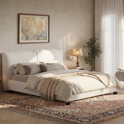 Streamdale Furniture Streamdale California King Upholstered Platform Bed With Linen Pillow-back Headboard White
