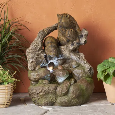 Streamdale Furniture Streamdale Callan Fountain - 24.75" High, Weather Resistant, Light Brown + Moss