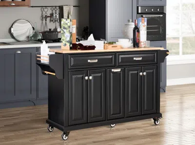Streamdale Furniture Streamdale Cambridge Natural Wood Top Kitchen Island With Storage