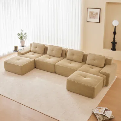 Streamdale Furniture Streamdale Camel 153" Modern U-shaped Corduroy Sectional Sofa With 2 Ottomans