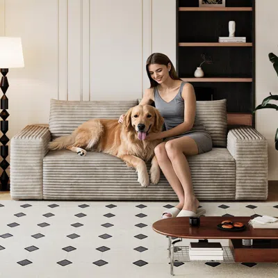 Streamdale Furniture Streamdale Camel 63" Corduroy Sofa Deep Seat Loveseat No Assembly Required In Gray