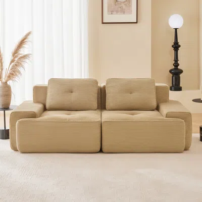 Streamdale Furniture Streamdale Camel 82" Modern L-shaped Corduroy Sectional Sofa With Deep Seat, Tufted Design