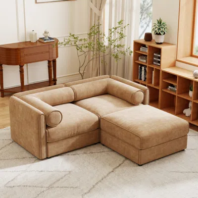 Streamdale Furniture Streamdale Camel Chenille 2-seater Sofa With Ottoman Storage