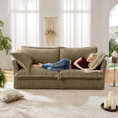 Streamdale Furniture Streamdale Camel Corduroy 2-seat Sofa, Slipcovered, Deep Seat
