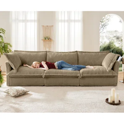 Streamdale Furniture Streamdale Camel Corduroy 3-seater Slipcovered Sofa