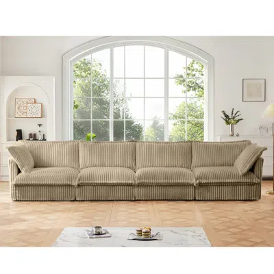 Streamdale Furniture Streamdale Camel Corduroy Slipcovered 4-seater Sofa