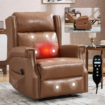 Streamdale Furniture Streamdale Camel Manual Recliner Chair In Faux Leather With Heavy Duty Motion Mechanism In Brown