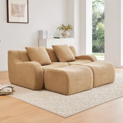 Streamdale Furniture Streamdale Camel Soft Teddy Fabric Boneless Sofa With Anti-slip Design And Ergonomic Support