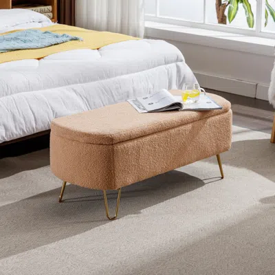 Streamdale Furniture Streamdale Camel Storage Ottoman Bench For End Of Bed Gold Legs