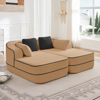 Streamdale Furniture Streamdale Camel Teddy Fabric Boneless Sofa With Double Chaises