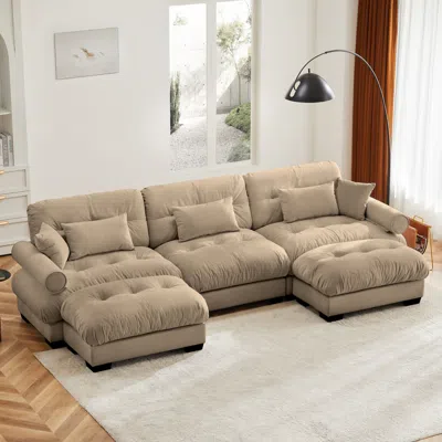 Streamdale Furniture Streamdale Camel U Shape Modular Sectional Sofa Couch With Two Ottomans & Pillows