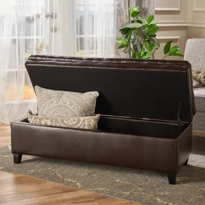 Streamdale Furniture Streamdale Cancia Faux Leather Tufted Storage Ottoman With Espresso Wood Frame