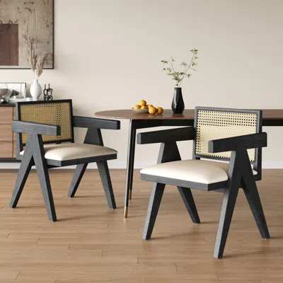 Streamdale Furniture Streamdale Cane Upholstered Dining Chairs (set Of 2) Black/natural