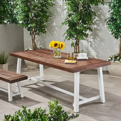 Streamdale Furniture Streamdale Carlisle Industrial Outdoor Dining Table: Modern Metal And Acacia Wood For 8