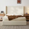 Streamdale Furniture Streamdale Carmen Ivory Boucle King Upholstered Wingback Platform Bed In White