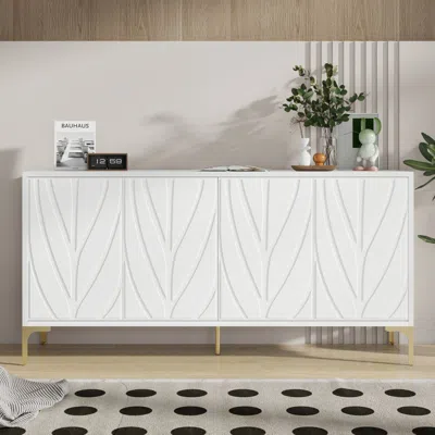 Streamdale Furniture Streamdale Carved 4-door Sideboard - Handleless, Press-to-open (white)