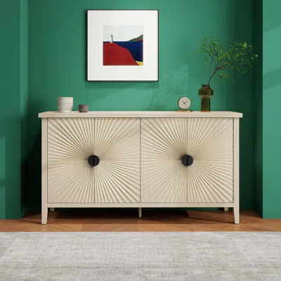 Streamdale Furniture Streamdale Carved 4 Door Sideboard Buffet Cabinet In White