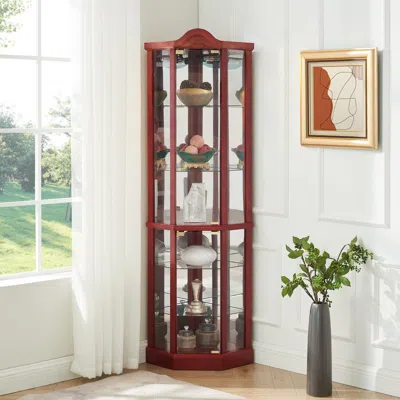 Streamdale Furniture Streamdale Carved Crown, Elegant Glass Cabinet In Cherry Or Oak