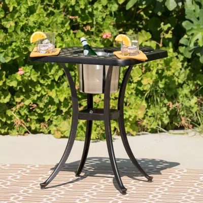 Streamdale Furniture Streamdale Cast Aluminum Bistro Table With Ice Bucket For Summer Dining