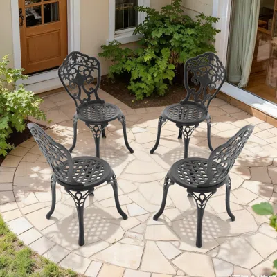 Streamdale Furniture Streamdale Cast Aluminum Patio Dining Chair 4pcs With Black Frame