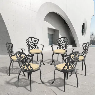 Streamdale Furniture Streamdale Cast Aluminum Patio Dining Chair 6pcs With Black Frame And Cushions In Random Colors