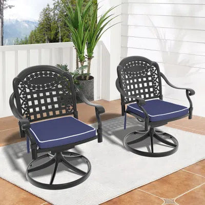 Streamdale Furniture Streamdale Cast Aluminum Patio Swivel Chair 2pcs With Black Frame And Cushions In Random Colors