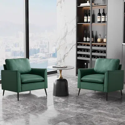 Streamdale Furniture Streamdale Cat Paw Green Leather Sofa & Chair Set