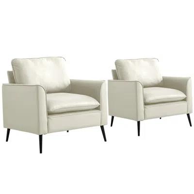 Streamdale Furniture Streamdale Cat Paw Leather Upholstered Sofa 2pc Cream White, Nordic Retro Casual Sofa Chair.