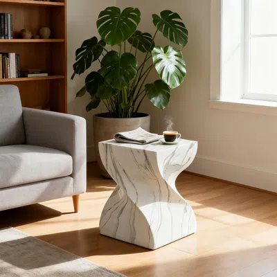 Streamdale Furniture Streamdale Cement Outdoor Accent Table - Terrazzo Style In White