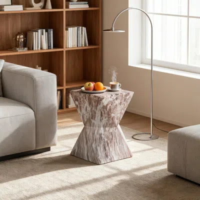 Streamdale Furniture Streamdale Cement Outdoor Accent Table - Terrazzo Style In Brown