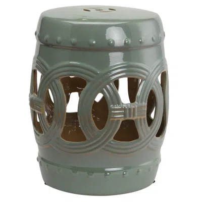 Streamdale Furniture Streamdale Ceramic Garden Stool, Green Knot Design (14" X 17") In Gray