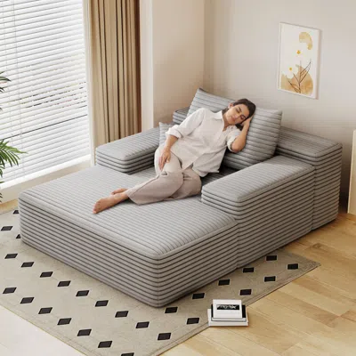 Streamdale Furniture Streamdale Chaise Lounge Chair Indoor Oversized Sofa Bed Sleeper Couch Plush Faux Fur - Grey In Gray