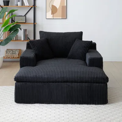 Streamdale Furniture Streamdale Chaise Lounge Sofa Bed, Oversized Plush Faux Fur Couch - Black