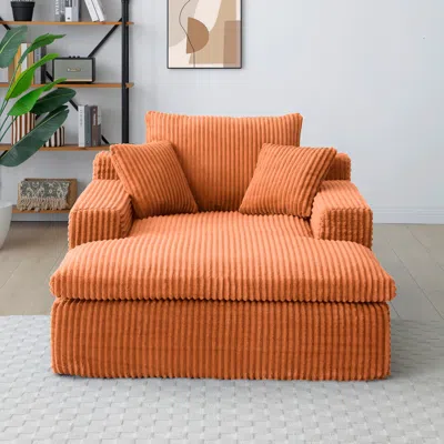 Streamdale Furniture Streamdale Chaise Lounge Sofa Bed, Oversized Plush Faux Fur Couch - Orange