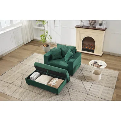 Streamdale Furniture Streamdale Chaise Lounge With Storage Ottoman & Pillows In Green