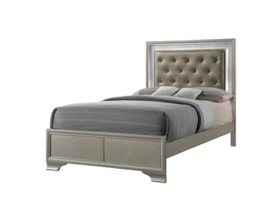 Streamdale Furniture Streamdale Champagne Crocodile Skin Queen Bed With Led Panel
