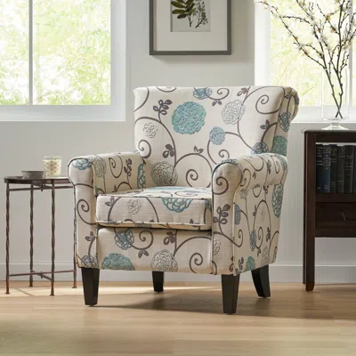 Streamdale Furniture Streamdale Charming Contemporary Floral Club Chair With Tapered Birch Legs In Neutral