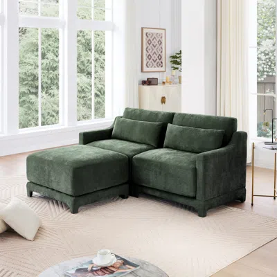 Streamdale Furniture Streamdale Chenille 2-seater Sofa W/ Ottoman & Pillows - Green