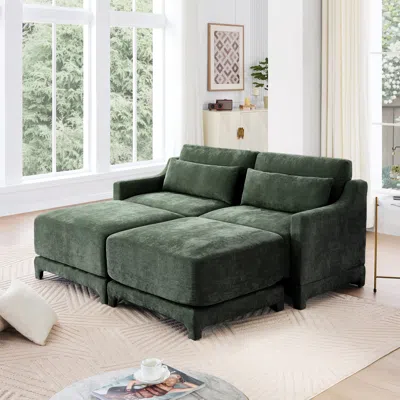 Streamdale Furniture Streamdale Chenille 2-seater Sofa W/ Ottoman & Pillows - Green