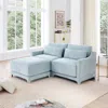 Streamdale Furniture Streamdale Chenille 2-seater Sofa W/ Ottoman & Pillows - Sky Blue