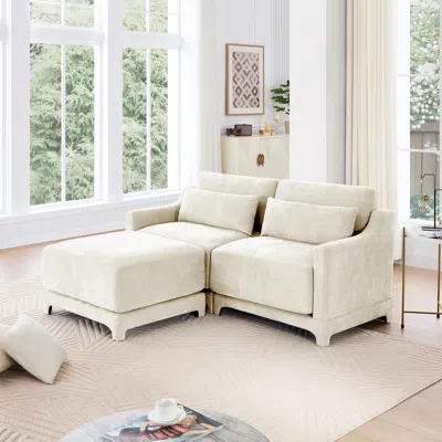 Streamdale Furniture Streamdale Chenille 2-seater Sofa With Ottoman & Pillows - Beige